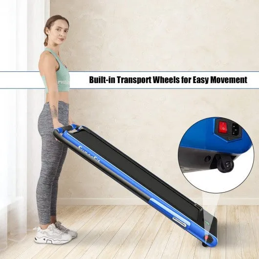 2-in-1 Folding Treadmill with RC Bluetooth Speaker LED Display-Blue