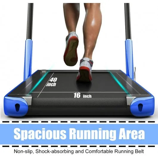 2-in-1 Folding Treadmill with RC Bluetooth Speaker LED Display-Blue