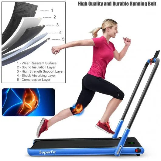 2-in-1 Folding Treadmill with RC Bluetooth Speaker LED Display-Blue