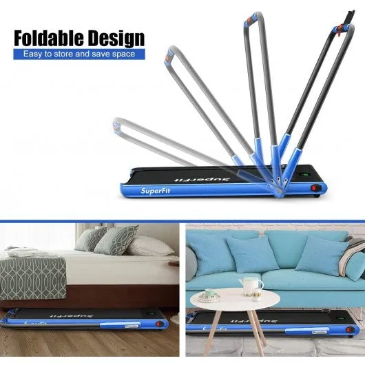 2-in-1 Folding Treadmill with RC Bluetooth Speaker LED Display-Blue