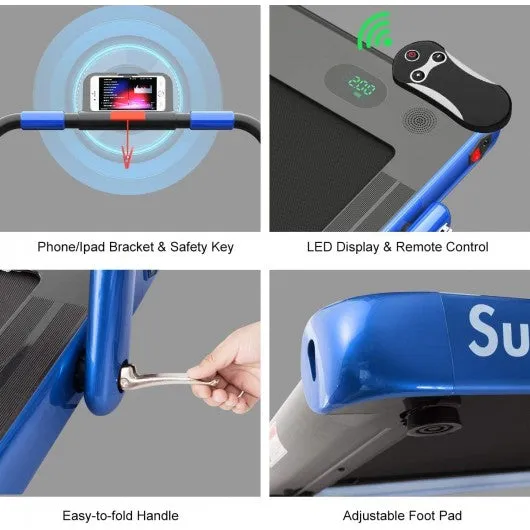 2-in-1 Folding Treadmill with RC Bluetooth Speaker LED Display-Blue