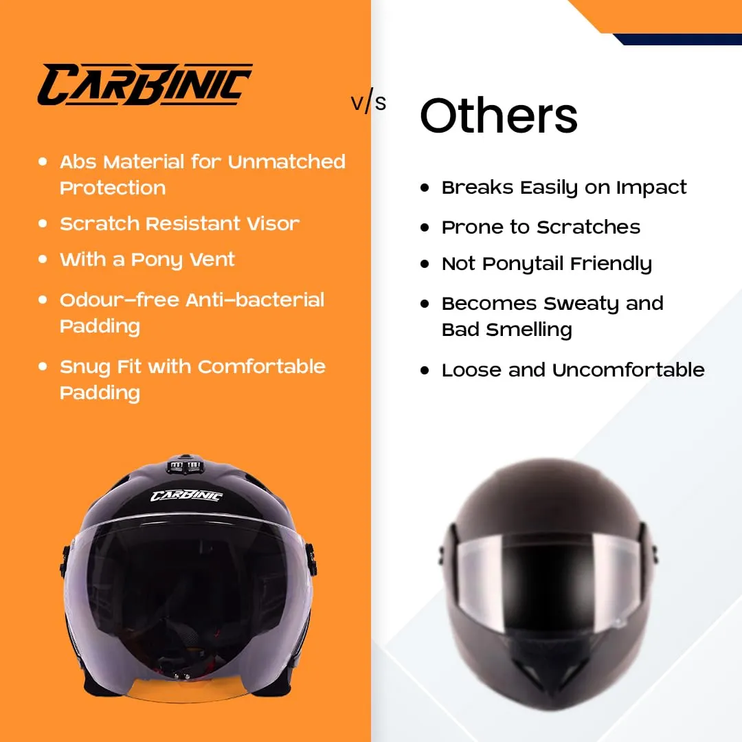 CARBINIC Dame Series Half Face Helmet for Women | ISI Certified | Clear & Scratch Resistant Visor | Lightweight & Stylish | Medium | Glossy Black