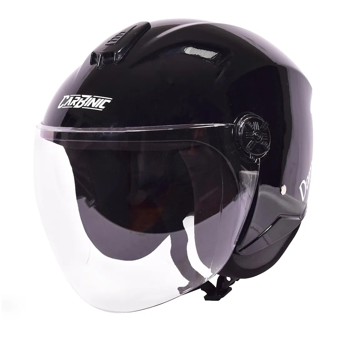 CARBINIC Dame Series Half Face Helmet for Women | ISI Certified | Clear & Scratch Resistant Visor | Lightweight & Stylish | Medium | Glossy Black