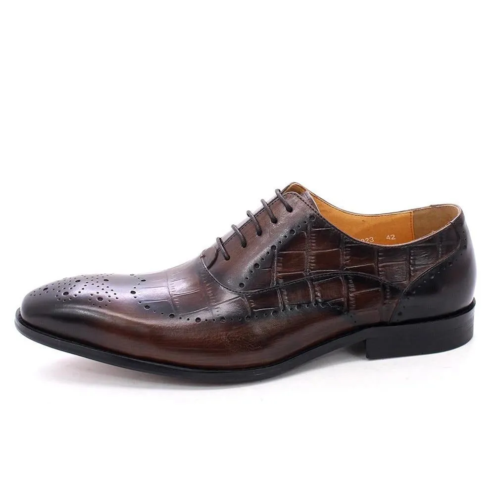 Luxury CrocLeather Brogue Oxford Dress Shoes