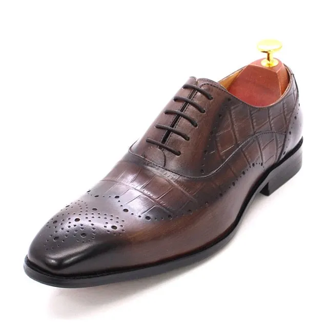 Luxury CrocLeather Brogue Oxford Dress Shoes