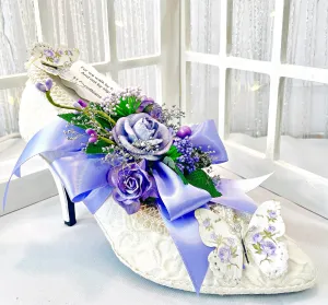Shabby Lavender Scented Shoe Centerpiece, Collectible Victorian Inspired Floral Home or Office Decor, Cottage Chic Mother's Day Gift For Her